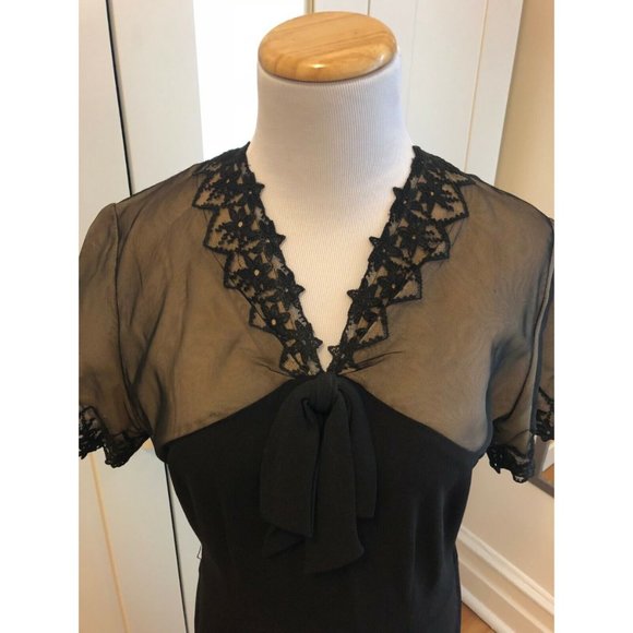 Rare Vintage Black Lace Dress 1920s Size Medium - Picture 2 of 7